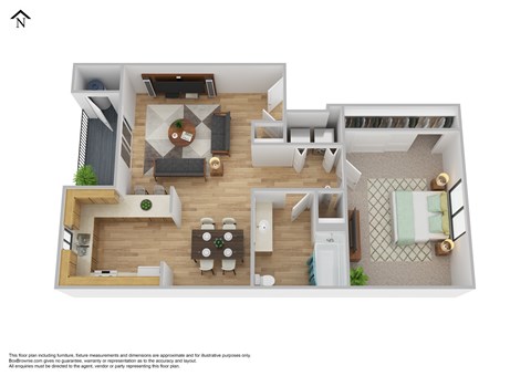 Floor plan for 1 bed, 1 bath, 749 sqft